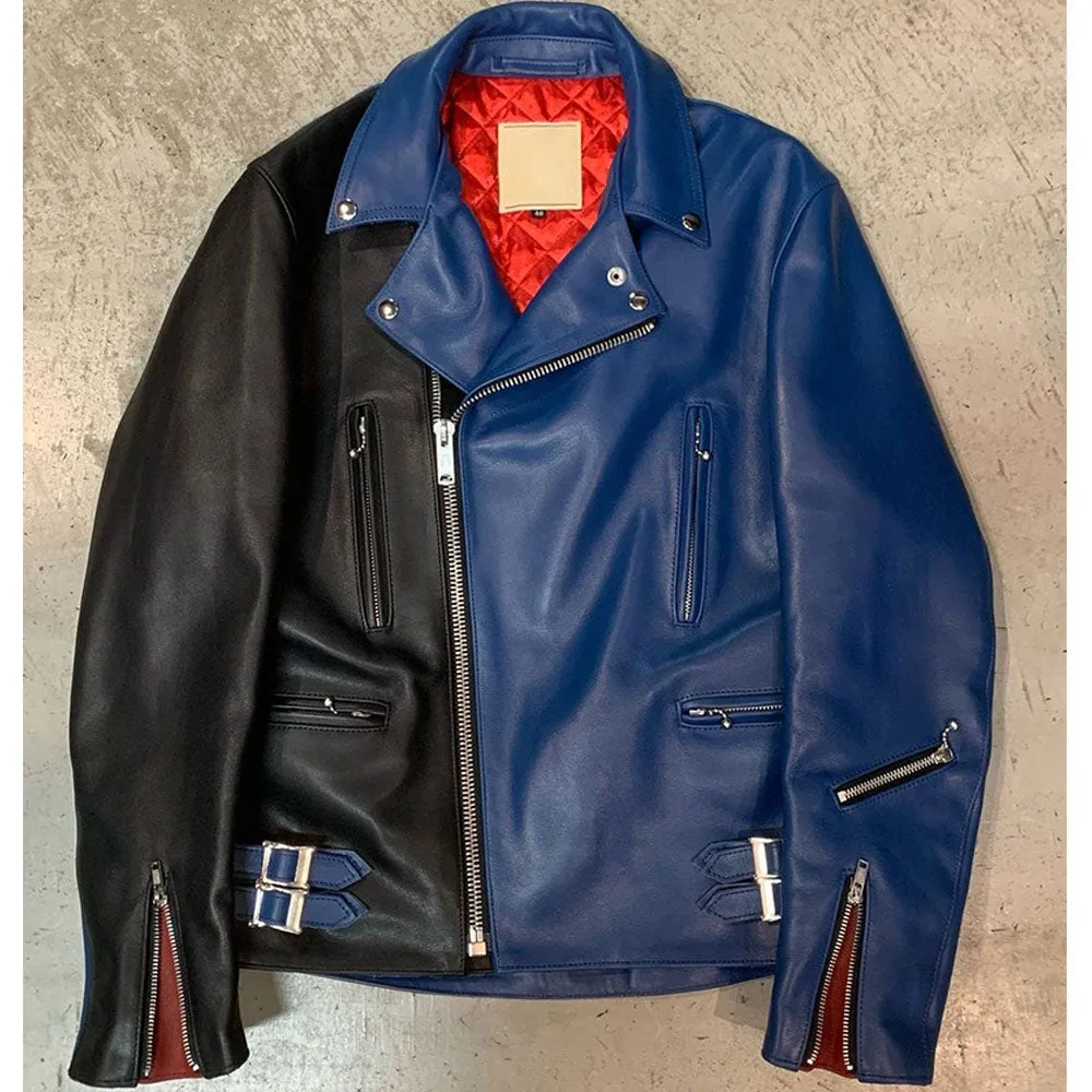 Stylish Blue and Black Leather Jacket by TJS