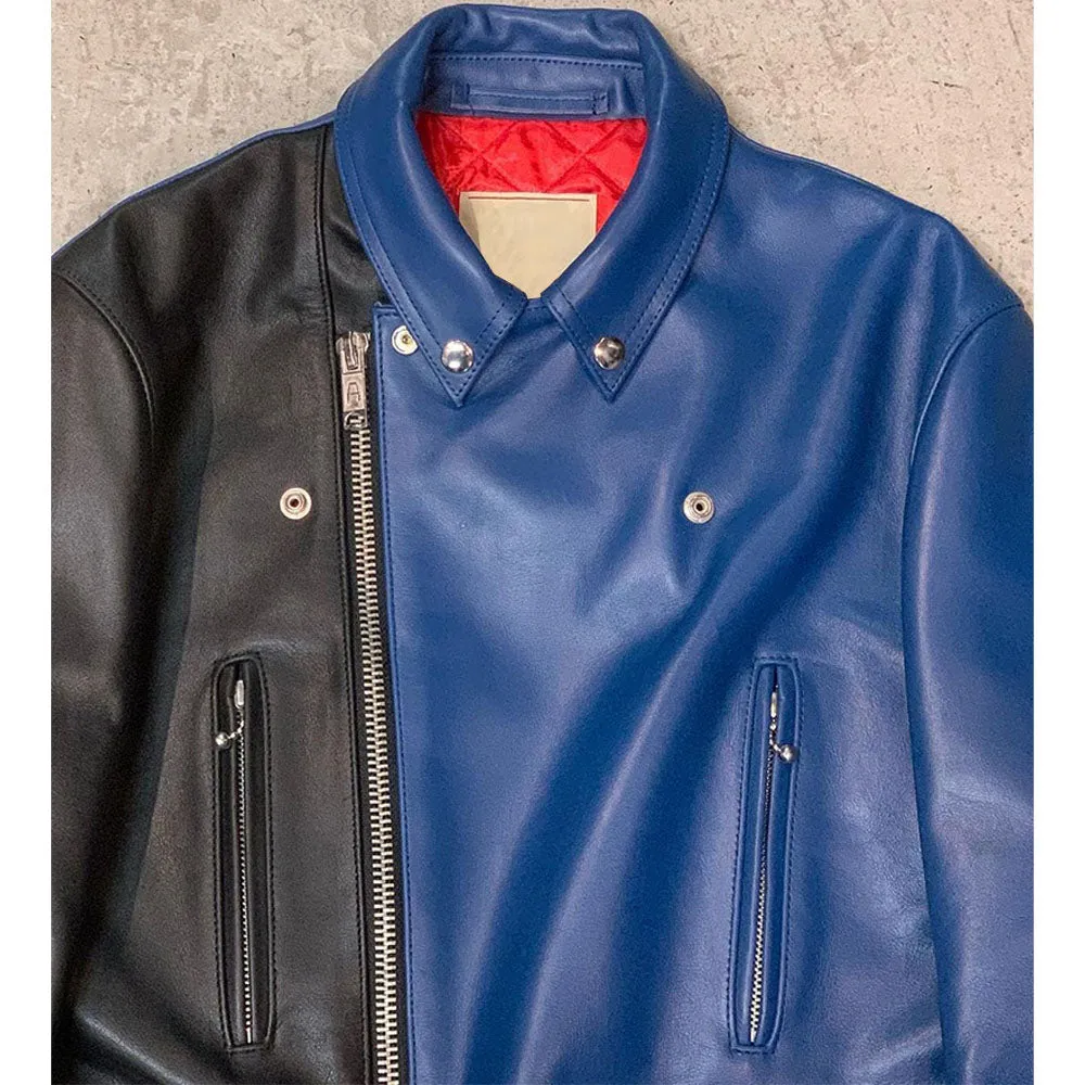 Stylish Blue and Black Leather Jacket by TJS