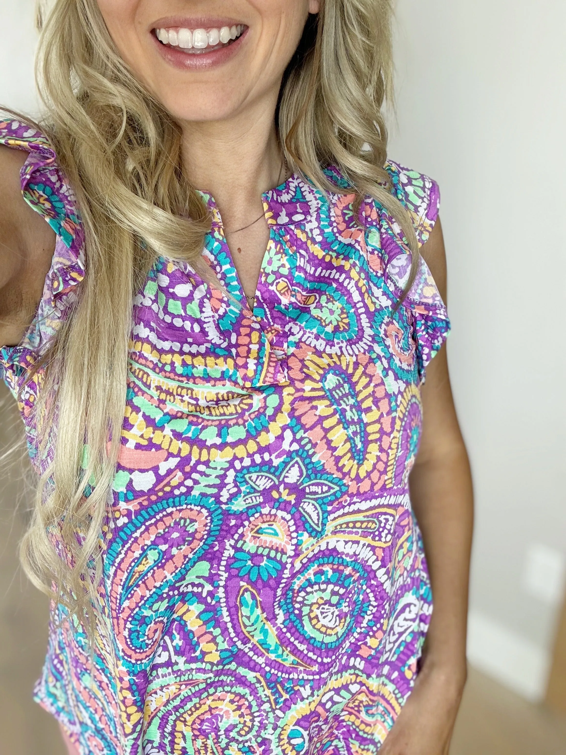 The Reason Why Wrinkle Free Print Top in Multi-Lavender