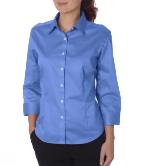 van heusen ladies' 3/4-sleeve dress twill - cobalt blue (l)