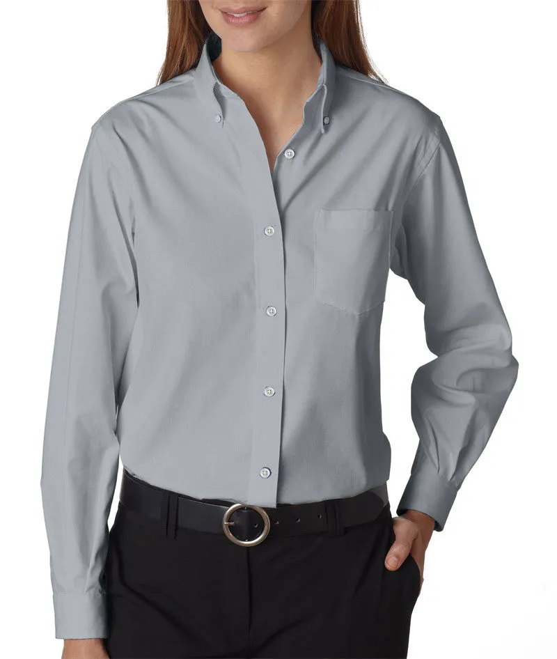 van heusen ladies' long-sleeve blended pinpoint oxford - french grey (xl)