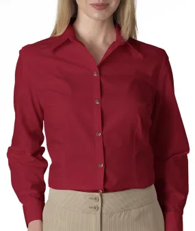 van heusen ladies' long-sleeve silky poplin - cardinal (m)