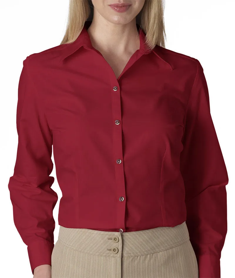 van heusen ladies' long-sleeve silky poplin - cardinal (m)