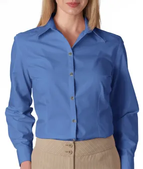 van heusen ladies' long-sleeve silky poplin - periwinkle (l)