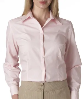van heusen ladies' long-sleeve silky poplin - pink (m)