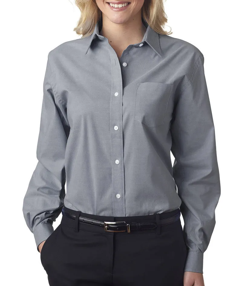 van heusen ladies' long-sleeve stretch pinpoint oxford - graphite (l)