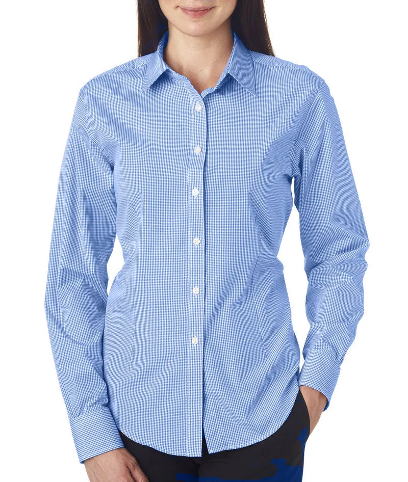 van heusen ladies' long-sleeve yarn-dyed gingham check - perwinkle (s)