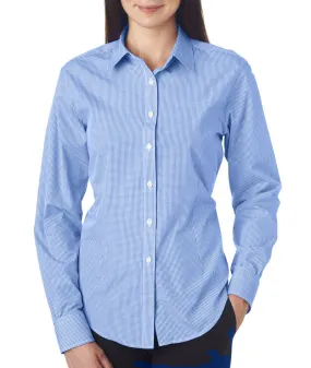 van heusen ladies' long-sleeve yarn-dyed gingham check - perwinkle (s)