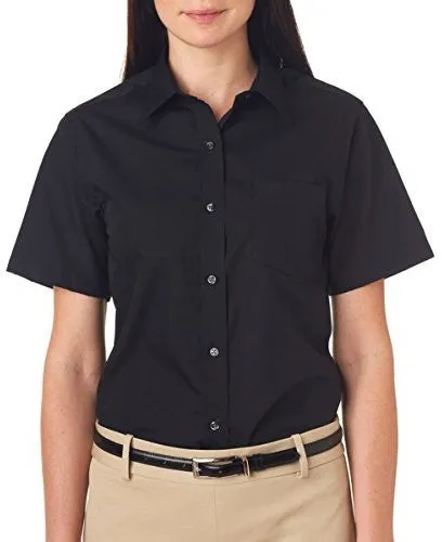 van heusen ladies' short-sleeve cotton rich broadcloth - black (l)