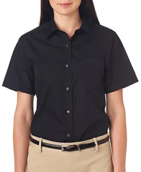 van heusen ladies' short-sleeve cotton rich broadcloth - black (l)