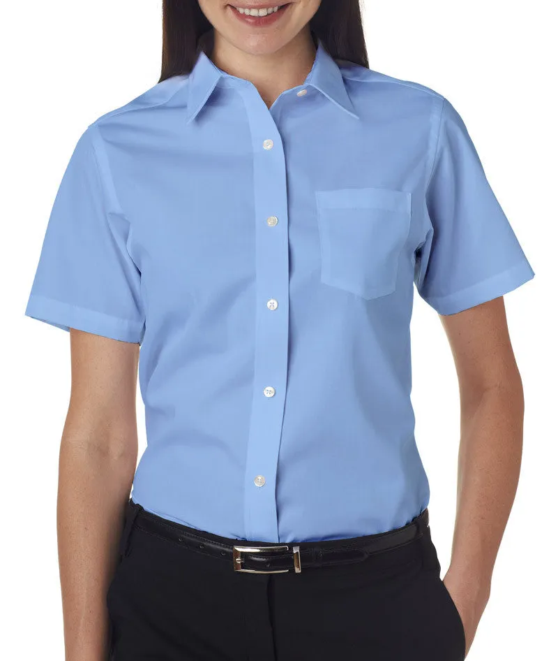 van heusen ladies' short-sleeve cotton rich broadcloth - light blue (2xl)